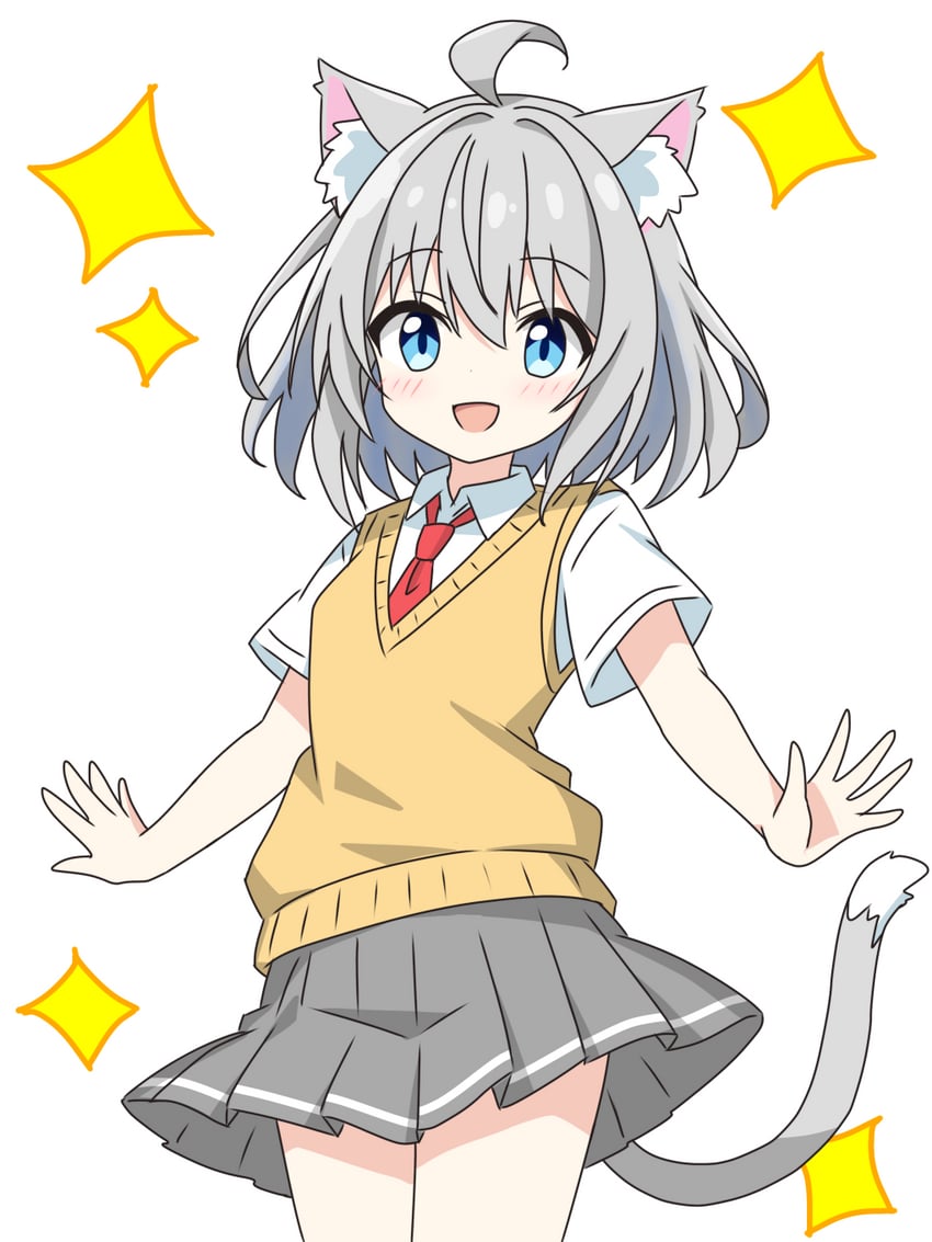 grey-haired cat girl (original) drawn by kotatsu-mazoku