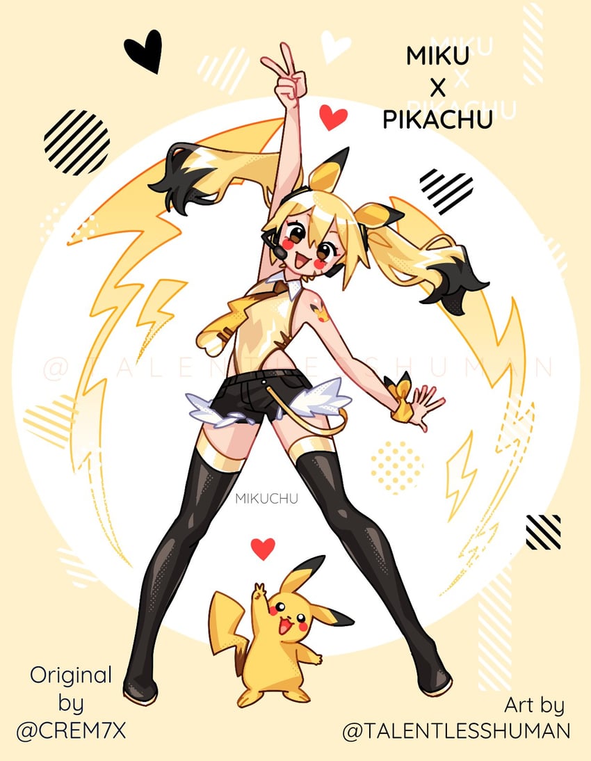 hatsune miku, pikachu, and michu (pokemon and 1 more) drawn by talentlesshuman