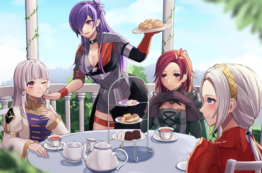 edelgard von hresvelg, lysithea von ordelia, female shez, and hapi (fire emblem and 2 more) drawn by reia_hana