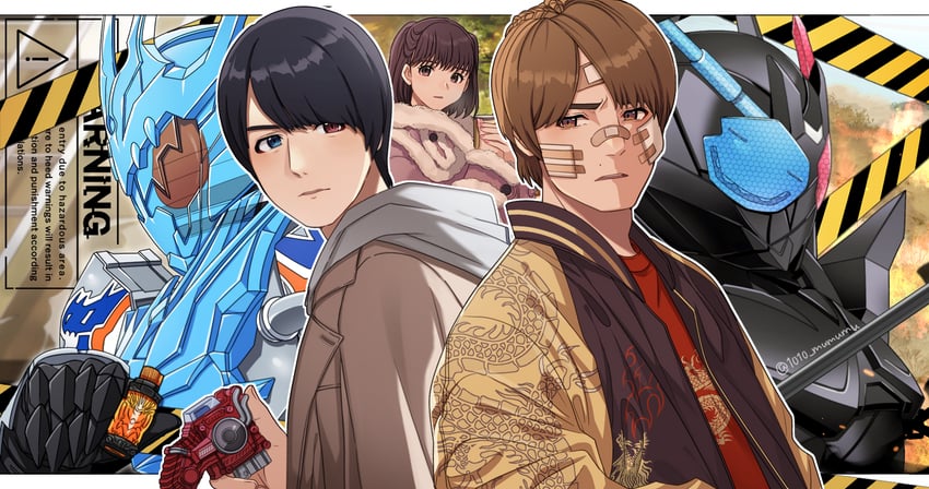 kamen rider build, kamen rider cross-z, kiryuu sento, banjou ryuuga, isurugi misora, and 1 more (kamen rider and 1 more) drawn by 1010_mumumu