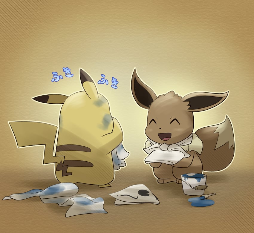 pikachu and eevee (pokemon) drawn by yamaori_(hakkentai_pokedan)