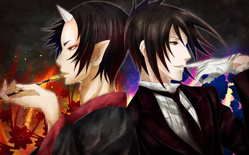 sebastian michaelis and hoozuki (kuroshitsuji and 1 more) drawn by renmei