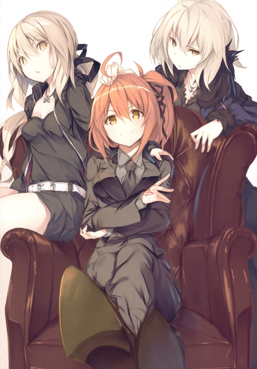 artoria pendragon, fujimaru ritsuka, jeanne d'arc alter, and saber alter (fate and 1 more) drawn by fal_maro