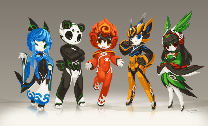 fuwa, jingjing, nini, beibei, huanhuan, and 1 more (olympics and 2 more) drawn by tyson_tan