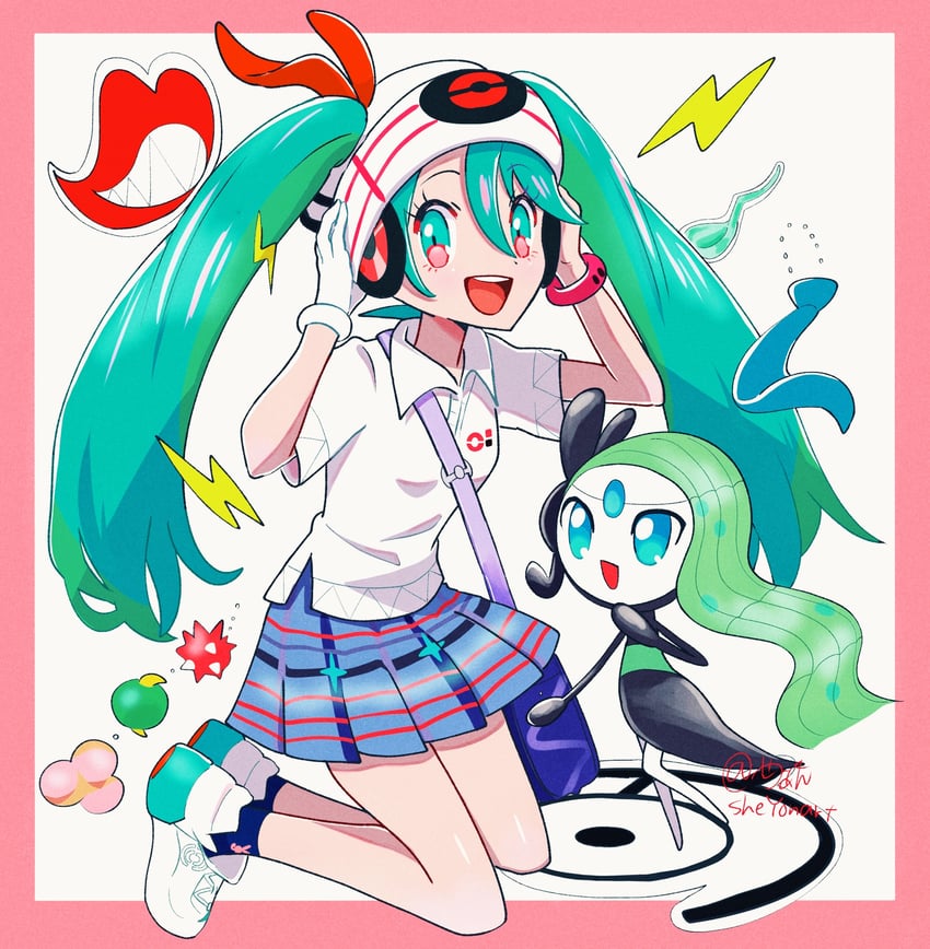 hatsune miku, meloetta, and psychic miku (pokemon and 2 more) drawn by sheyona