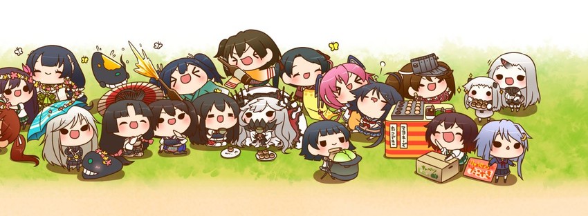 kaga, akagi, ryuujou, northern ocean princess, souryuu, and 15 more (kantai collection) drawn by yumaru_(marumarumaru)