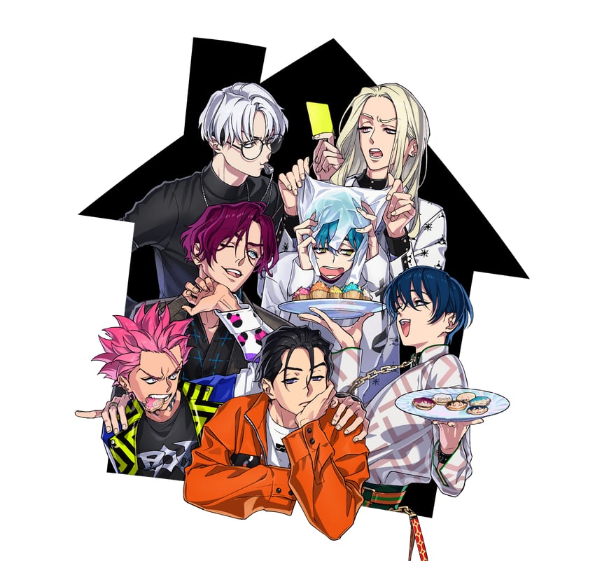 motohashi iori, ohse minato, terra, kusanagi rikai, itou fumiya, and 2 more (charisma house) drawn by mojisan_(ebimo)