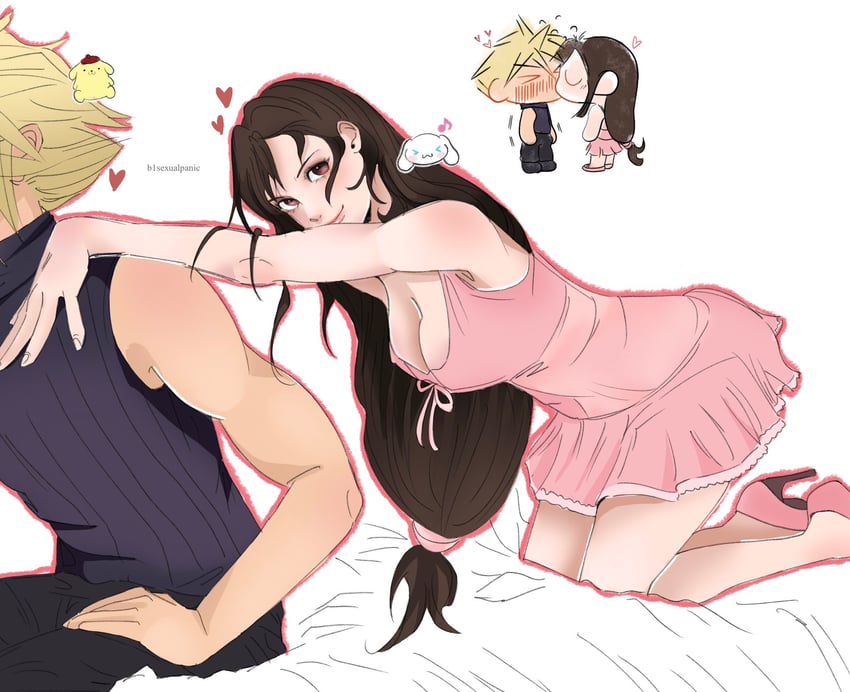tifa lockhart, cloud strife, cinnamoroll, and pompompurin (final fantasy and 3 more) drawn by trixie_(b1sexualpanic)
