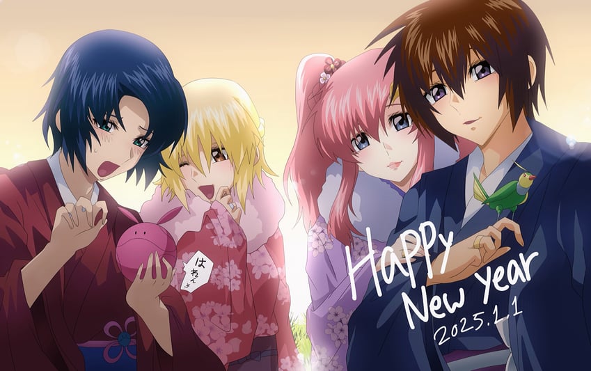 haro, cagalli yula athha, athrun zala, lacus clyne, and kira yamato (gundam and 2 more) drawn by user_xwch8358