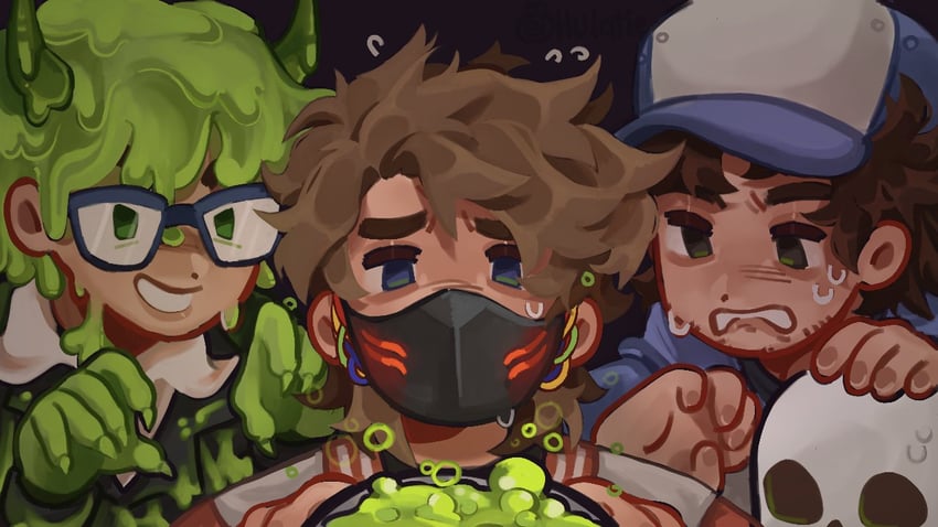 ranboo, slimecicle, sneegsnag, charlie, sneeg, and 1 more (generation loss) drawn by hulatie