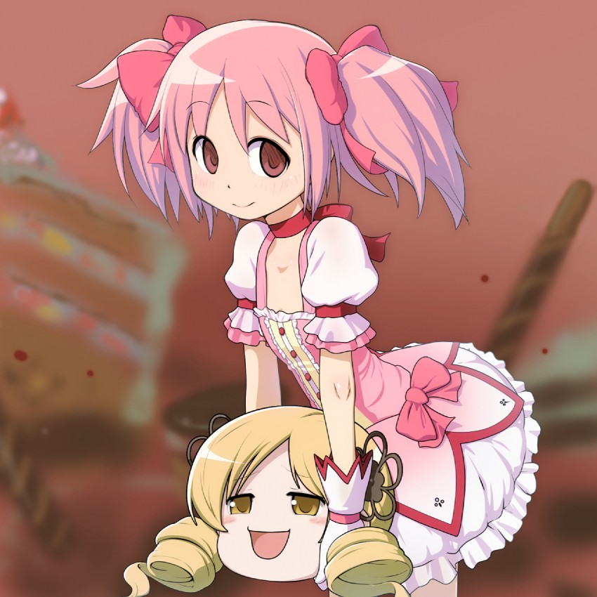 kaname madoka and tomoe mami (mahou shoujo madoka magica) drawn by takeda_yukimura