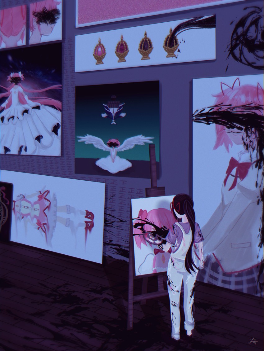 akemi homura, kaname madoka, ultimate madoka, and walpurgisnacht (mahou shoujo madoka magica) drawn by foxtrot_(foxtrotfridays)