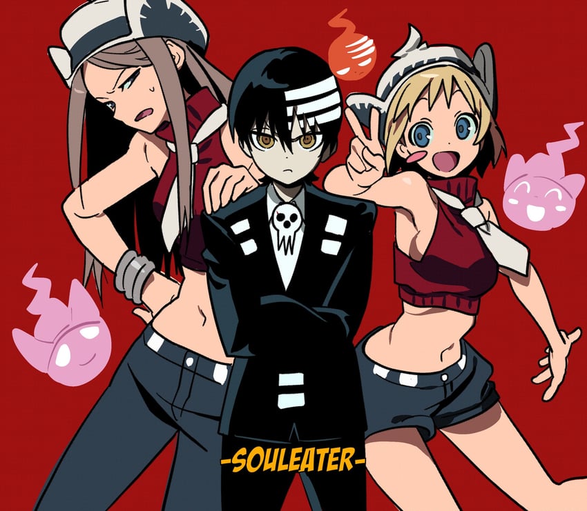 death the kid, patricia thompson, and elizabeth thompson (soul eater) drawn by betti_(xx_betti)