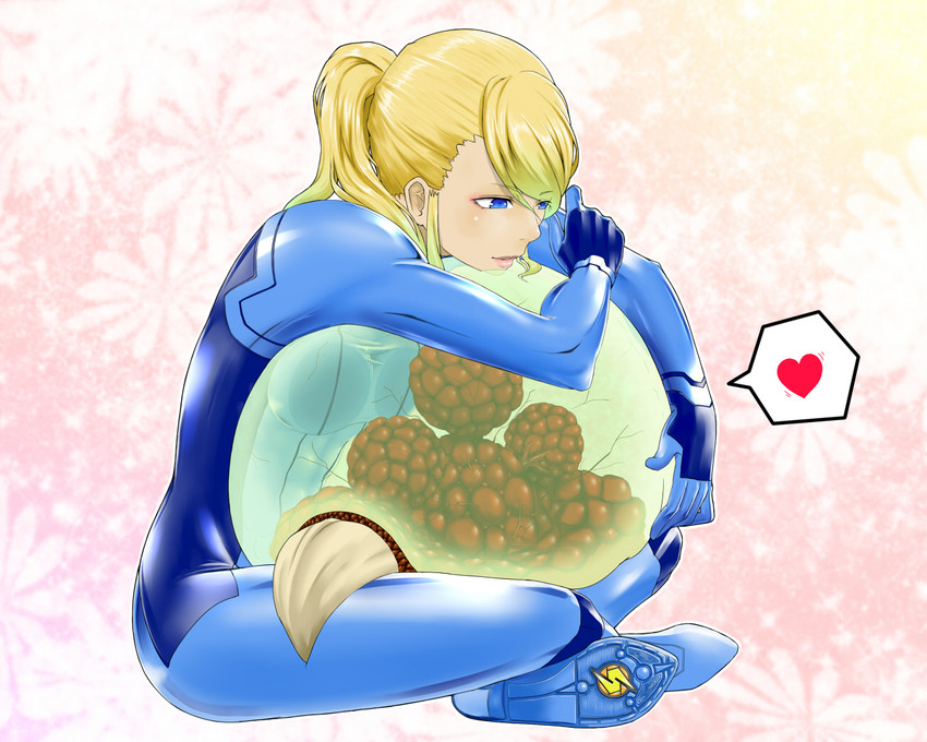 samus aran, metroid, and metroid larva (metroid) drawn by moku.