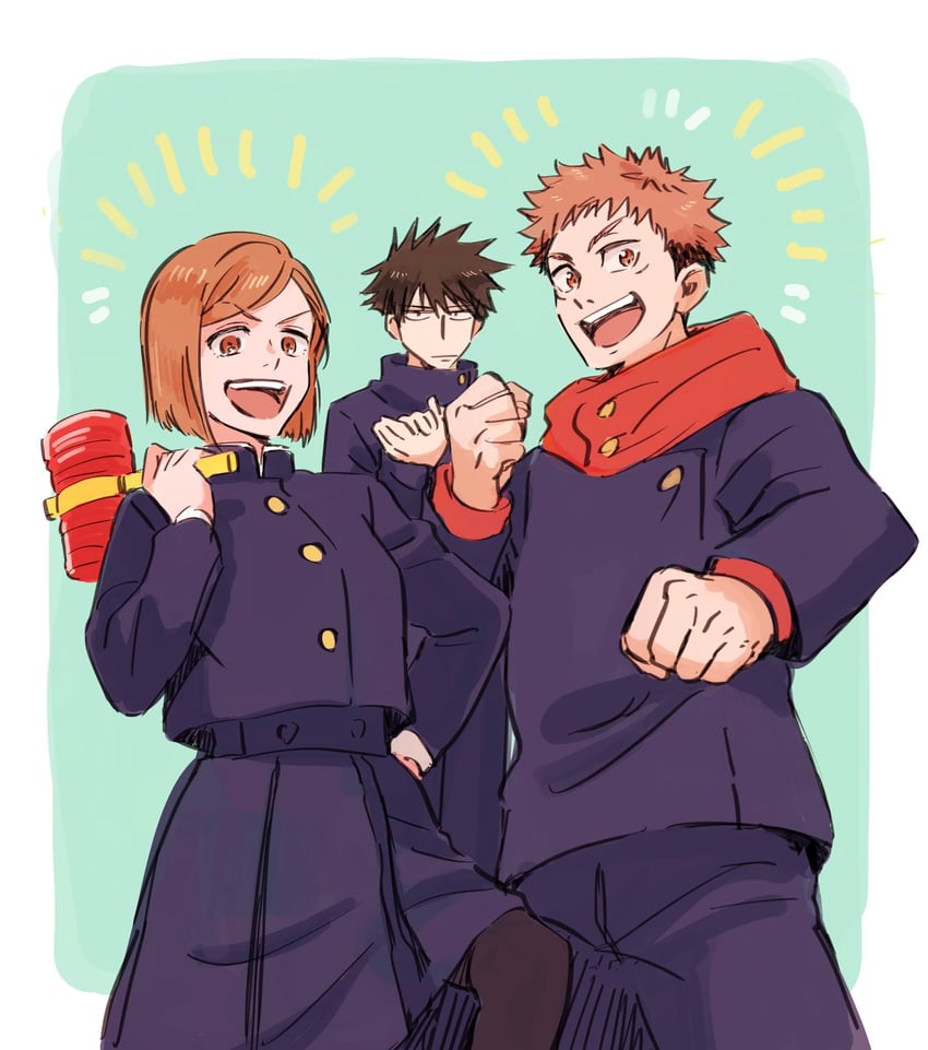 itadori yuuji, fushiguro megumi, and kugisaki nobara (jujutsu kaisen) drawn by fujikita12