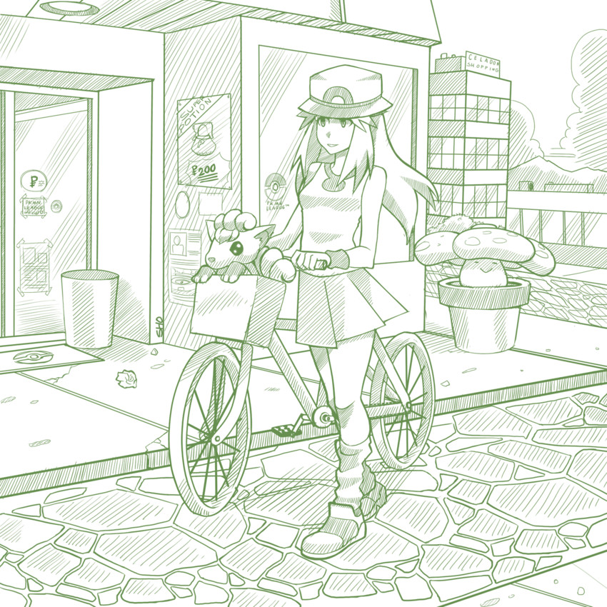 leaf, vulpix, and vileplume (pokemon and 1 more) drawn by shoji-ikari