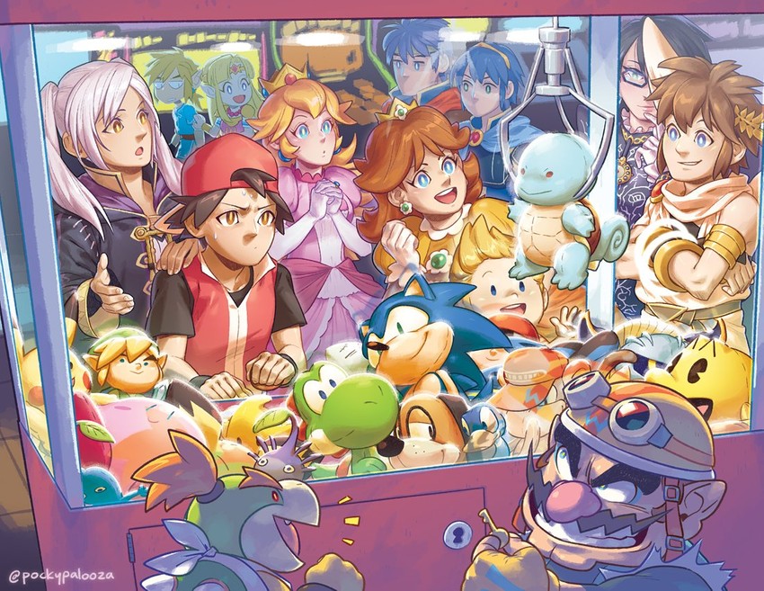 link, pikachu, princess zelda, kirby, princess peach, and 24 more (pokemon and 25 more) drawn by pockypalooza