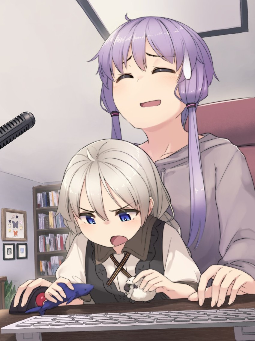 yuzuki yukari, kizuna akari, and wooloo (pokemon and 2 more) drawn by kuz