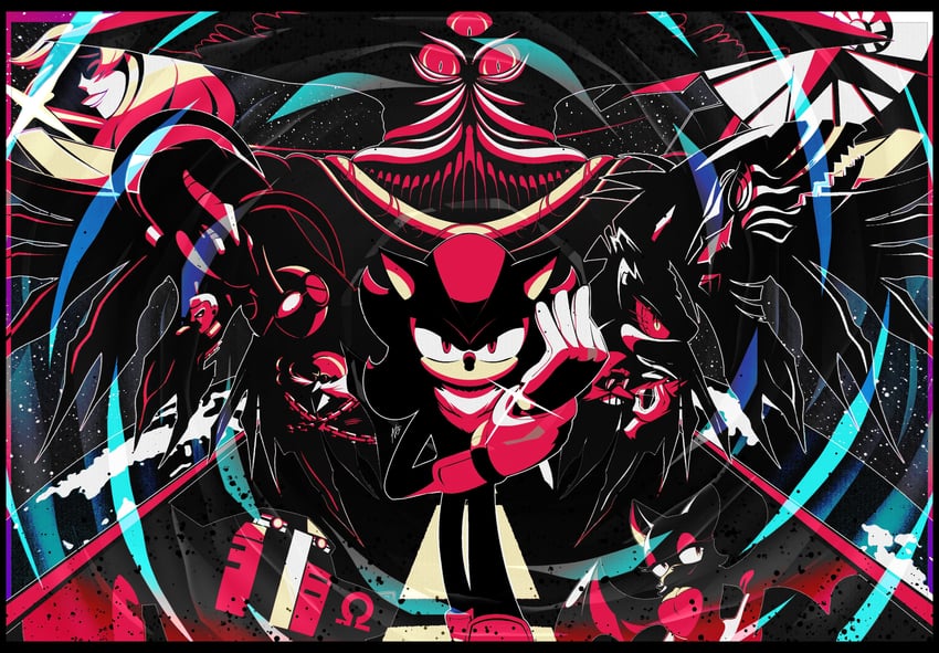shadow the hedgehog, rouge the bat, dr. eggman, maria robotnik, metal sonic, and 9 more (sonic and 5 more) drawn by nrg_98