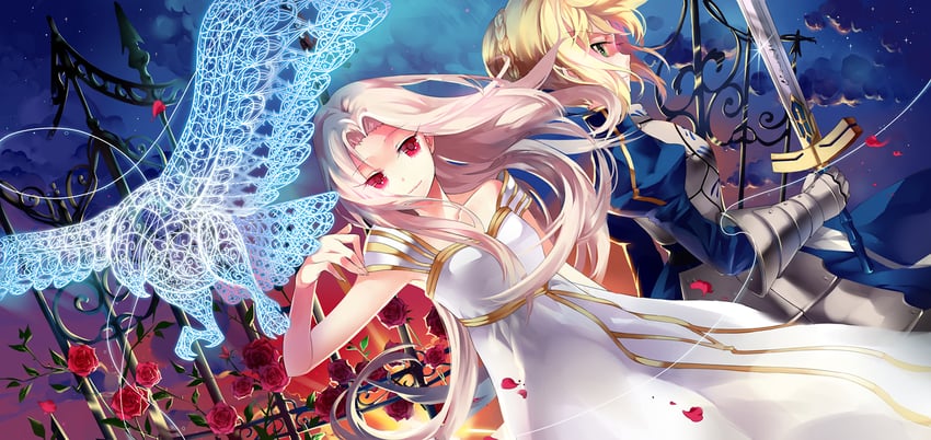 artoria pendragon, saber, and irisviel von einzbern (fate and 1 more) drawn by lindy_(pclo)