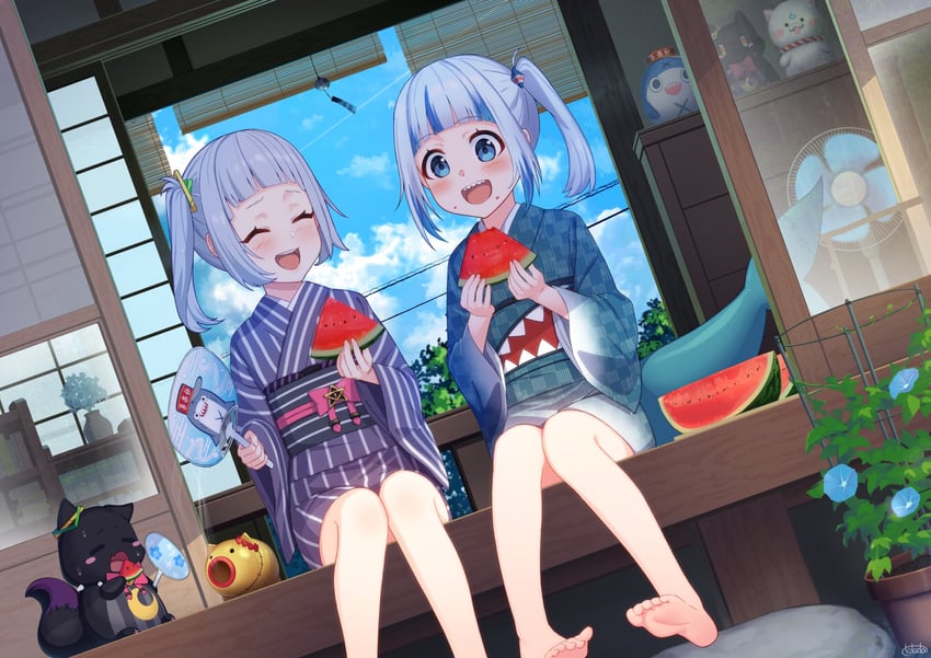 gawr gura, murasaki shion, bloop, 35p, haaton, and 1 more (hololive and 1 more) drawn by toketa_(toketa15)