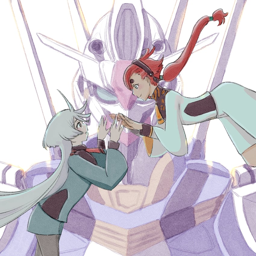 suletta mercury, miorine rembran, and gundam aerial (gundam and 1 more) drawn by sakai_wau