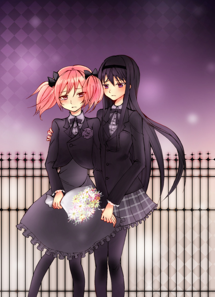 akemi homura and kaname madoka (mahou shoujo madoka magica) drawn by operaclown