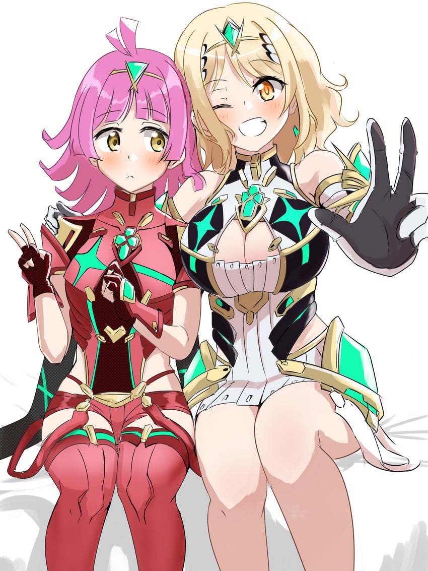 pyra, mythra, tennoji rina, and miyashita ai (love live! and 3 more) drawn by ereka