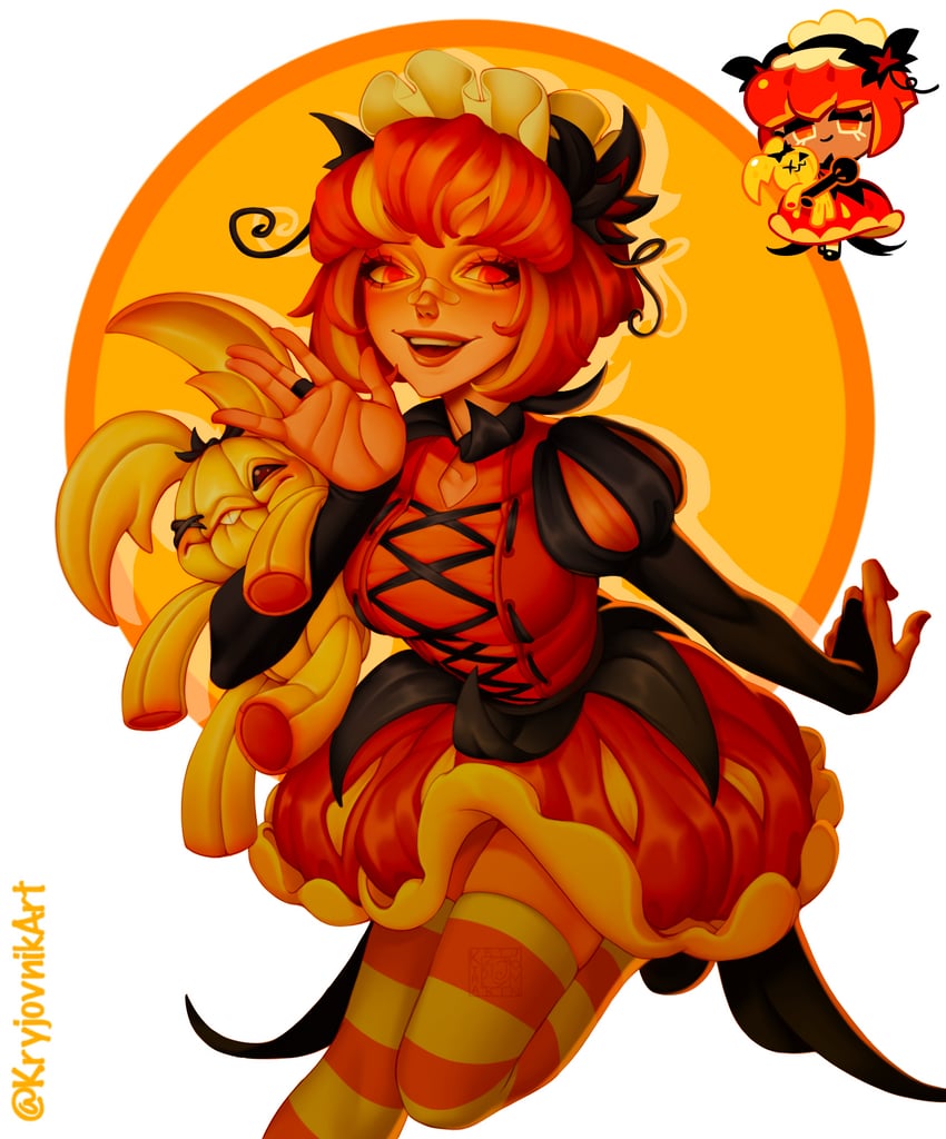 pumpkin pie cookie and pompon (cookie run and 1 more) drawn by kryjovnikart