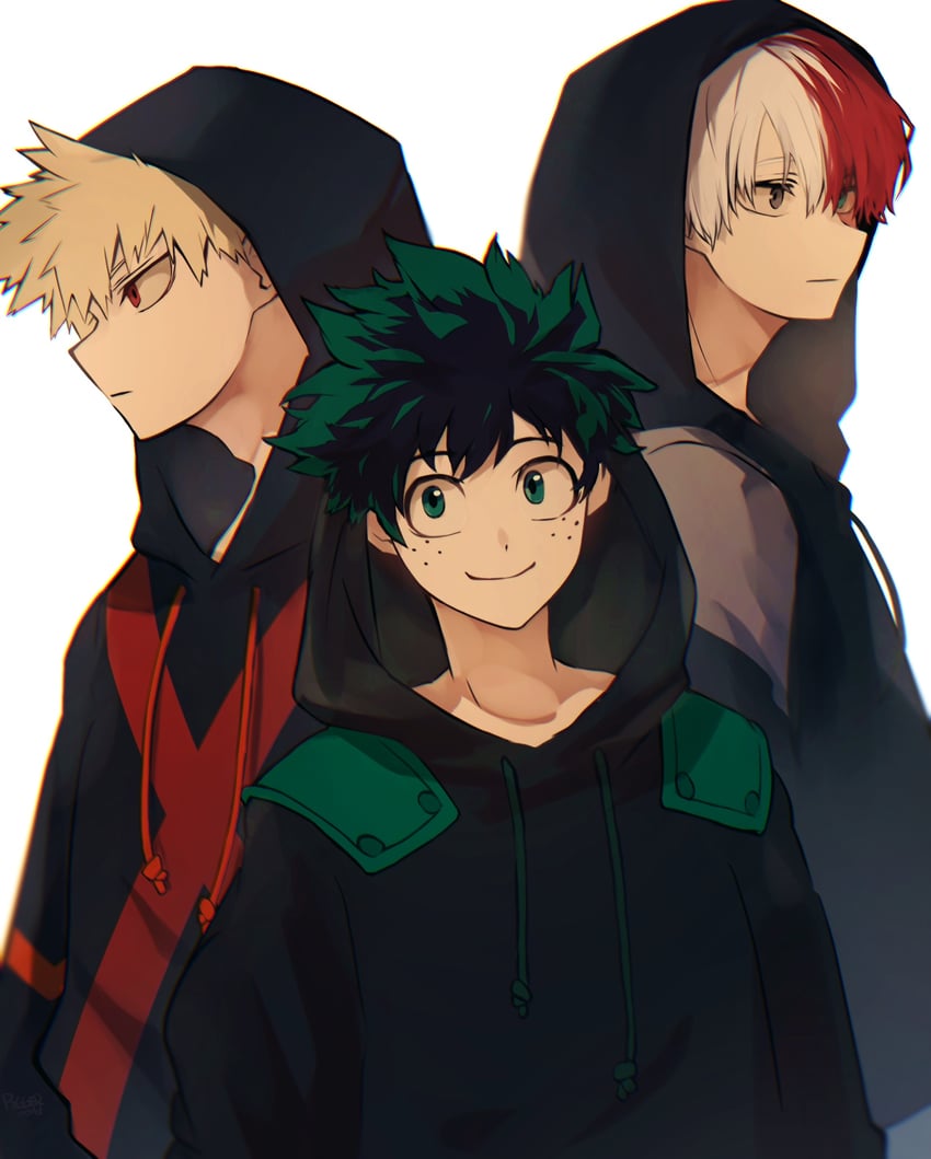 midoriya izuku, bakugou katsuki, and todoroki shoto (boku no hero academia) drawn by ryo_(piggerworld)