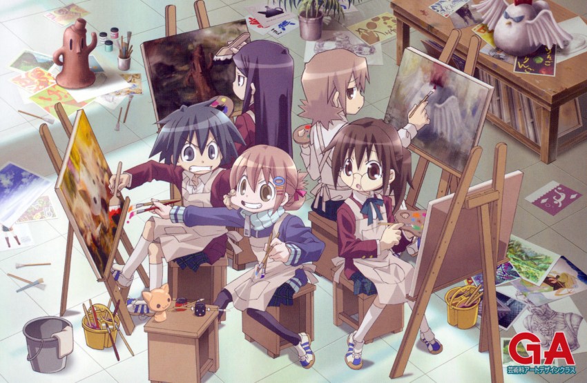 yamaguchi kisaragi, nozaki namiko, oomichi miyabi, noda miki, tomokane, and 1 more (ga geijutsuka art design class)