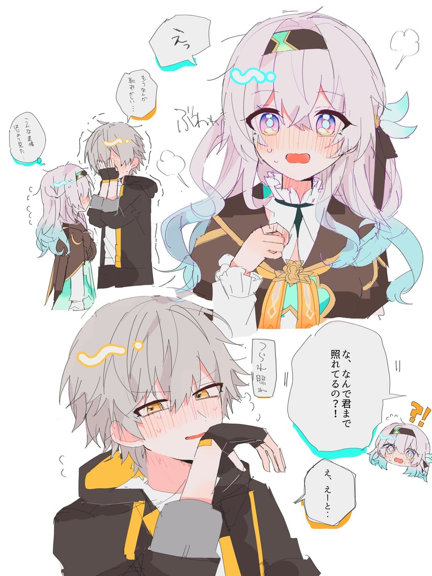trailblazer, firefly, and caelus (honkai and 1 more) drawn by j96s5k