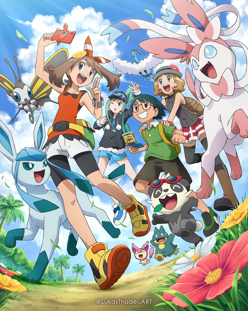 may, serena, rotom, sylveon, glaceon, and 8 more (pokemon and 2 more) drawn by lukas_thadeu