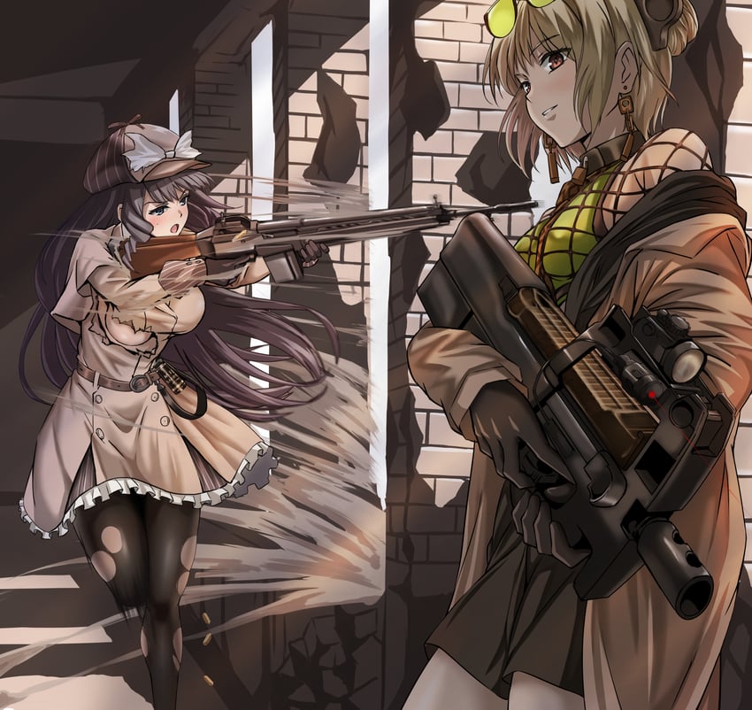 p90 and howa type 64 (girls' frontline) drawn by megane_jigoku