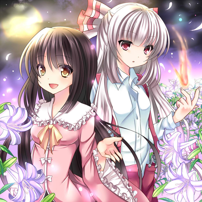 fujiwara no mokou and houraisan kaguya (touhou) drawn by gokugetsu_momo