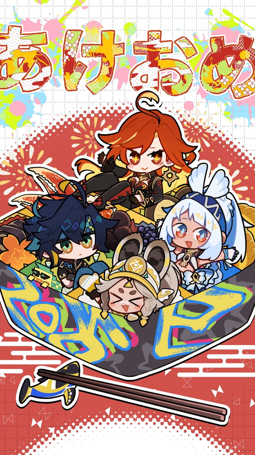 mavuika, mualani, kinich, kachina, and ajaw (genshin impact) drawn by shigetake_(buroira)