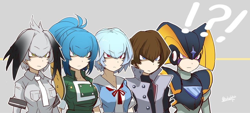 ayanami rei, shoebill, leona heidern, kaiba seto, and bass (kemono friends and 5 more) drawn by sakuhiko