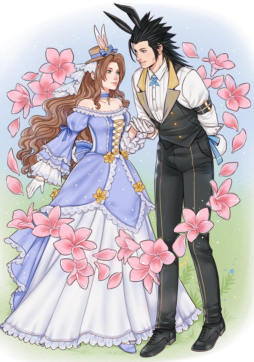 aerith gainsborough and zack fair (final fantasy and 2 more) drawn by crylin6