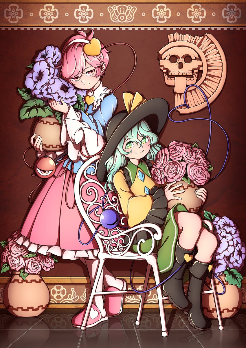 komeiji koishi, komeiji satori, and death of the sun (touhou) drawn by mefomefo