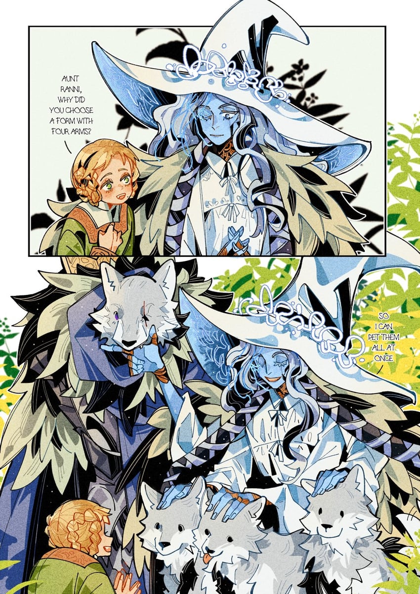 ranni the witch, blaidd the half-wolf, and rya (elden ring) drawn by drenched-in-sunlight