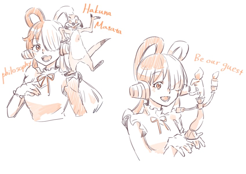 uta, lumiere, and timon (one piece and 3 more) drawn by seila_rei