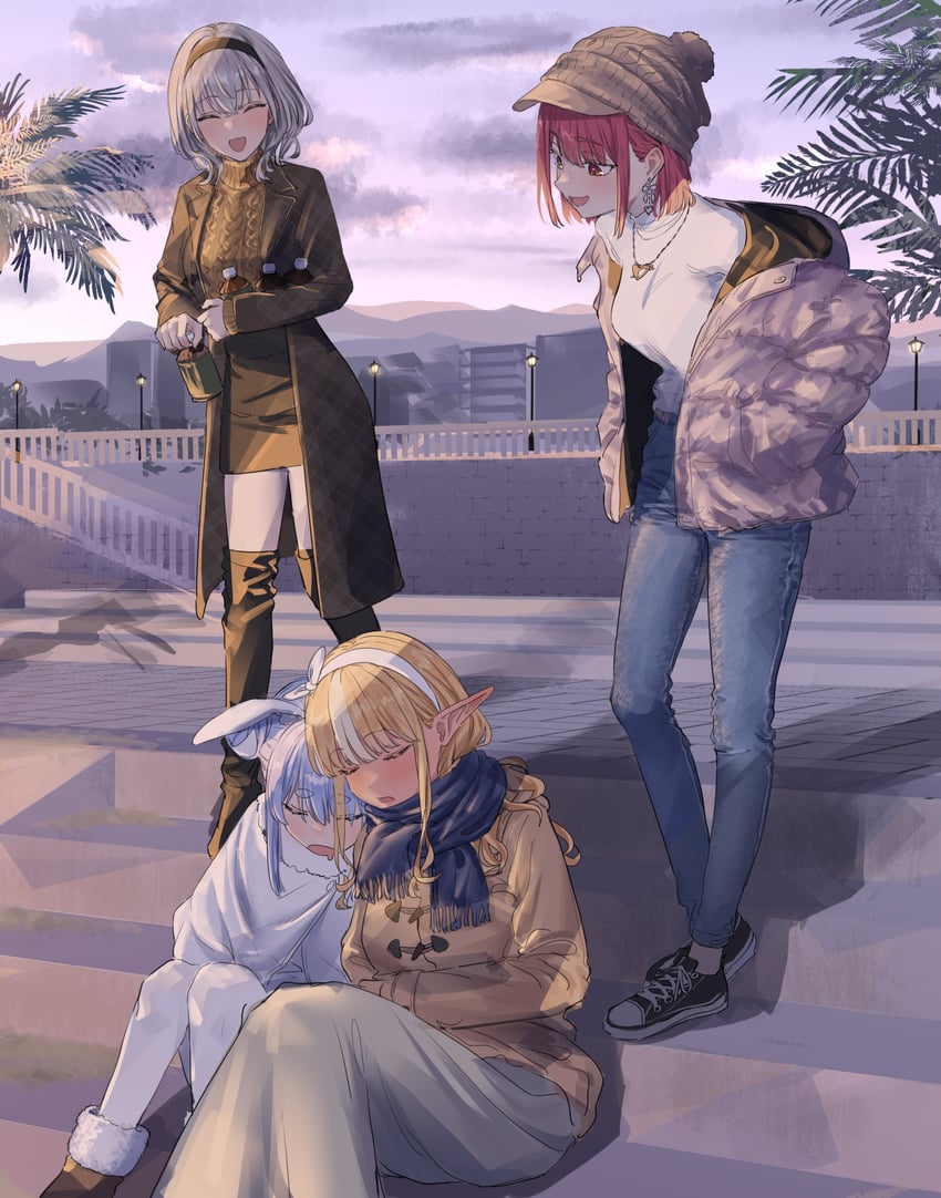 houshou marine, usada pekora, shirogane noel, and shiranui flare (hololive) drawn by shino_12a