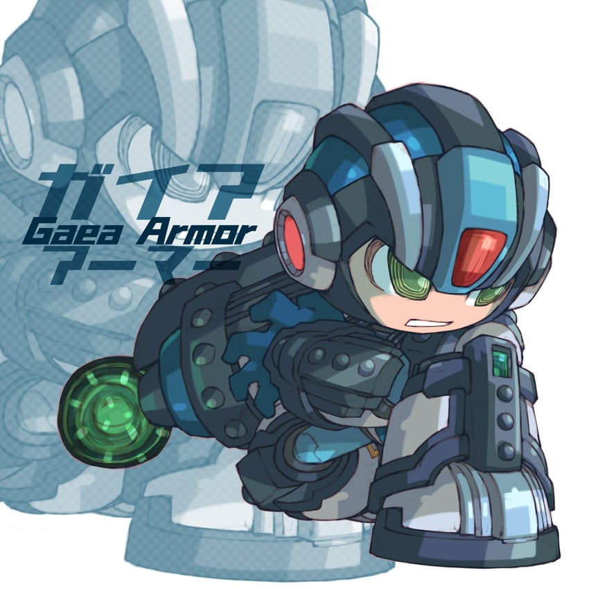 x and gaea armor x (mega man and 2 more) drawn by iikoao