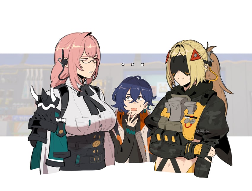 belle, tsukishiro yanagi, and trigger (zenless zone zero) drawn by maiqo