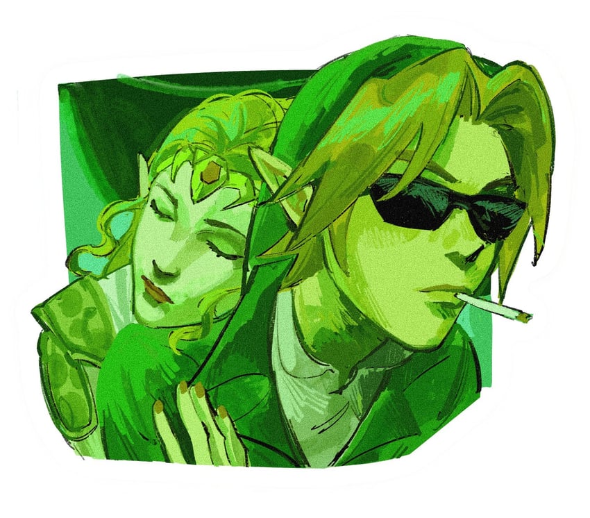 link and princess zelda (the legend of zelda and 2 more) drawn by ekar1n