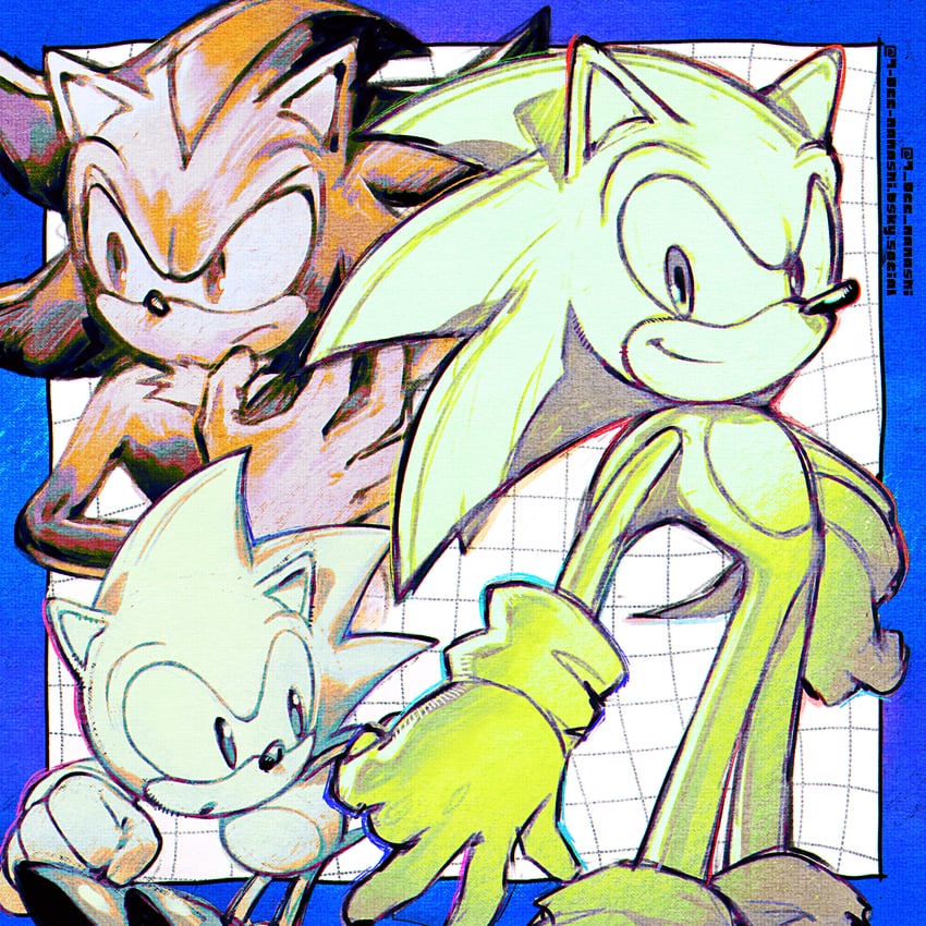 sonic the hedgehog and shadow the hedgehog (sonic and 2 more) drawn by show_chiku-by