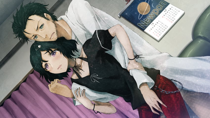 okabe rintarou and urushibara ruka (steins;gate) drawn by huke