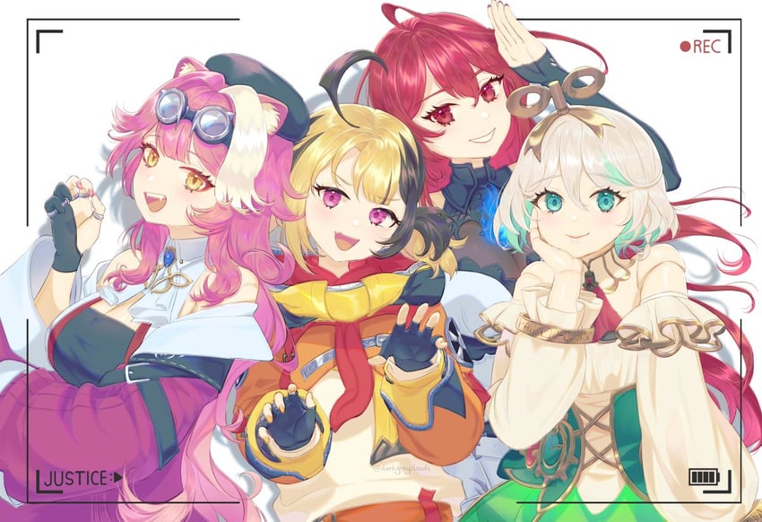 raora panthera, gigi murin, cecilia immergreen, and elizabeth rose bloodflame (hololive and 1 more) drawn by darkgreyclouds