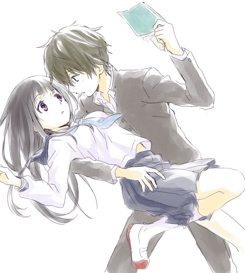 chitanda eru and oreki houtarou (hyouka) drawn by amai1