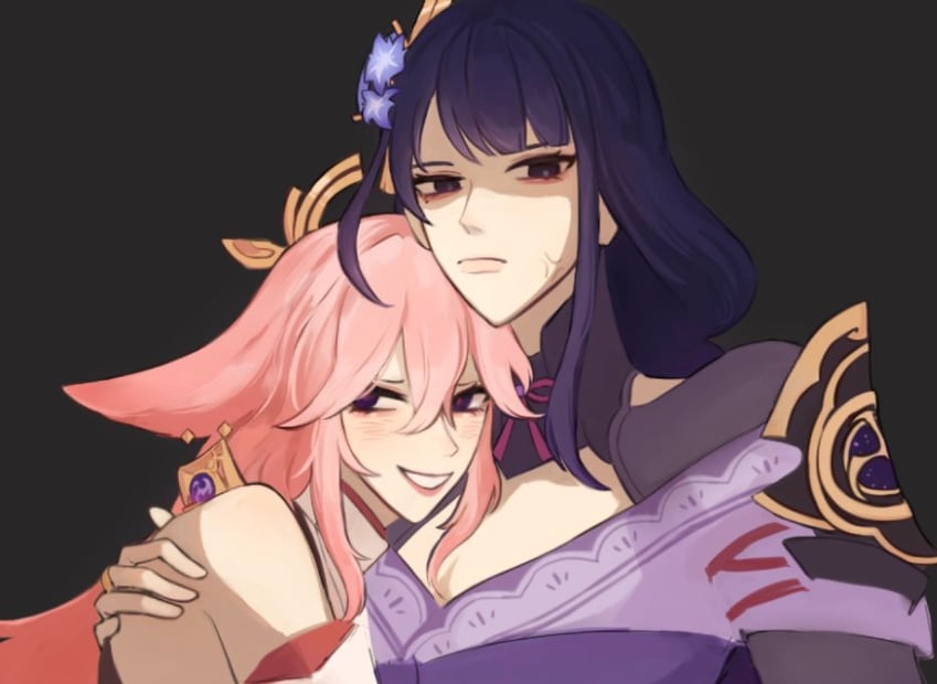 raiden shogun and yae miko (genshin impact) drawn by nonons